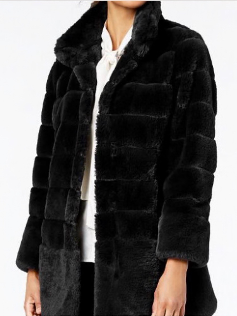 Jones New York Black Faux Fur Stand Collar Coat